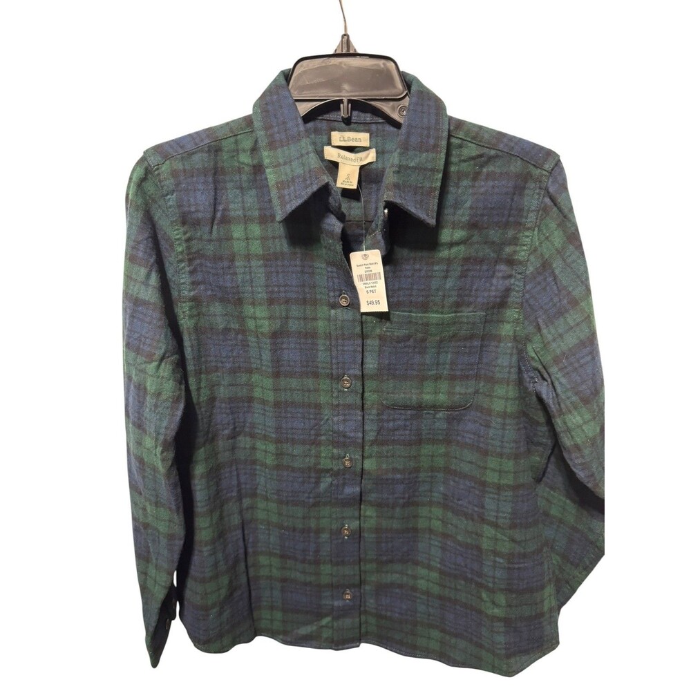 NWT LL Bean Flannel Shirt Women’s Black Watch Tartan Plaid petite Small